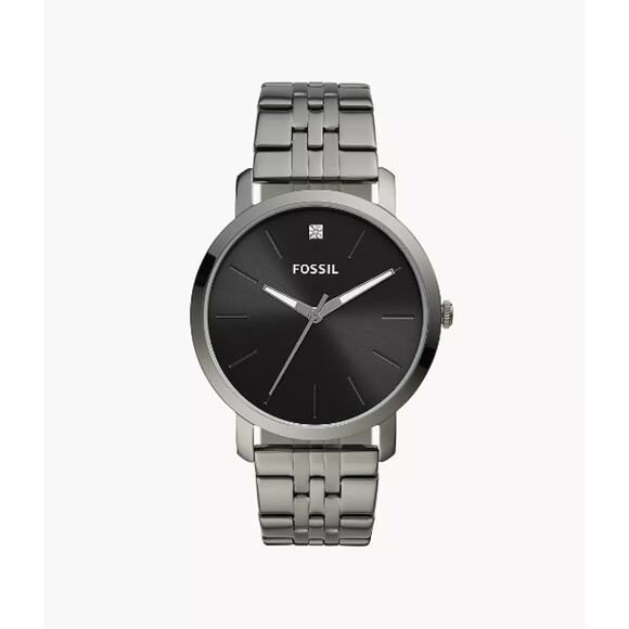 Men's Fossil Lux Luther Three-Hand Smoke Stainless Steel Watch, Size 22MM Silver - Picture 1 of 13
